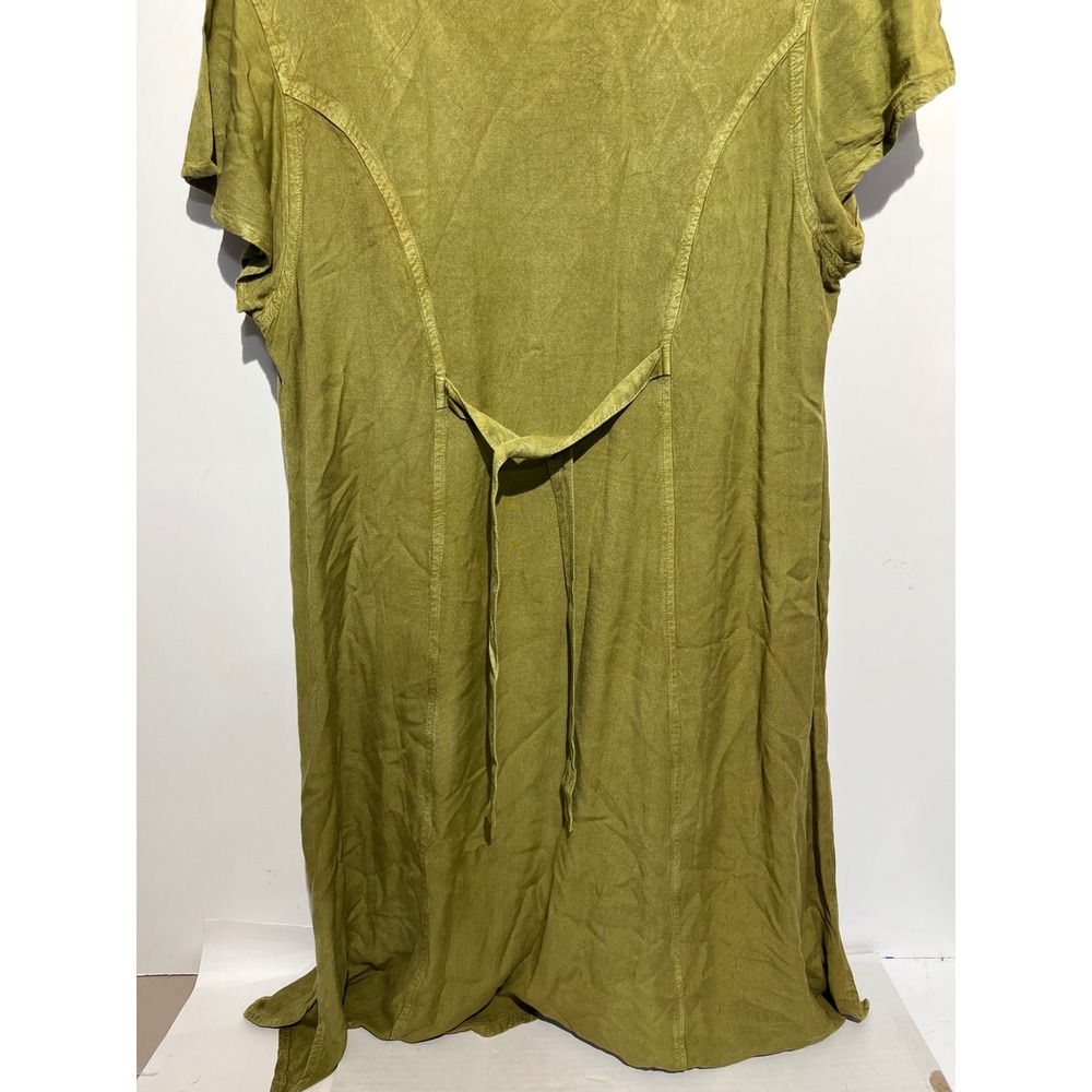 Pineapple Olive Green Floral Patchwork Gold Embroidered V-Neck Midi Dress XL NWT - Picture 7 of 10